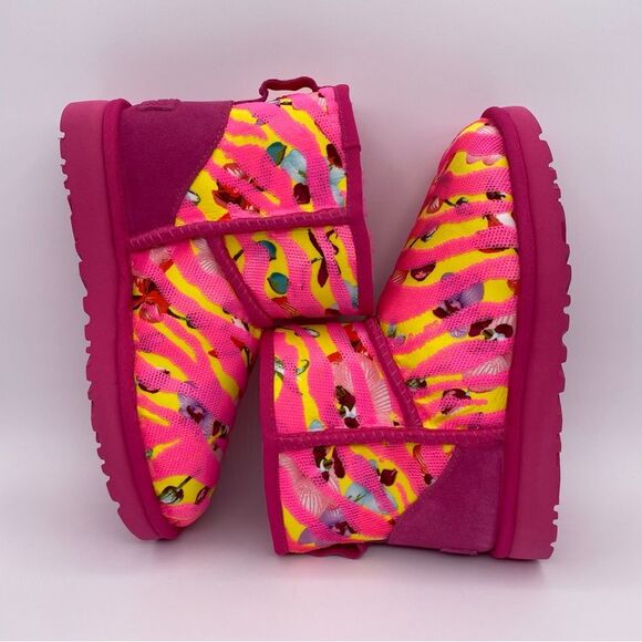 Ugg Women’s Classic Mini Tiger Flower Boots Pink/Yellow  |  Size: 6 - Picture 9 of 14